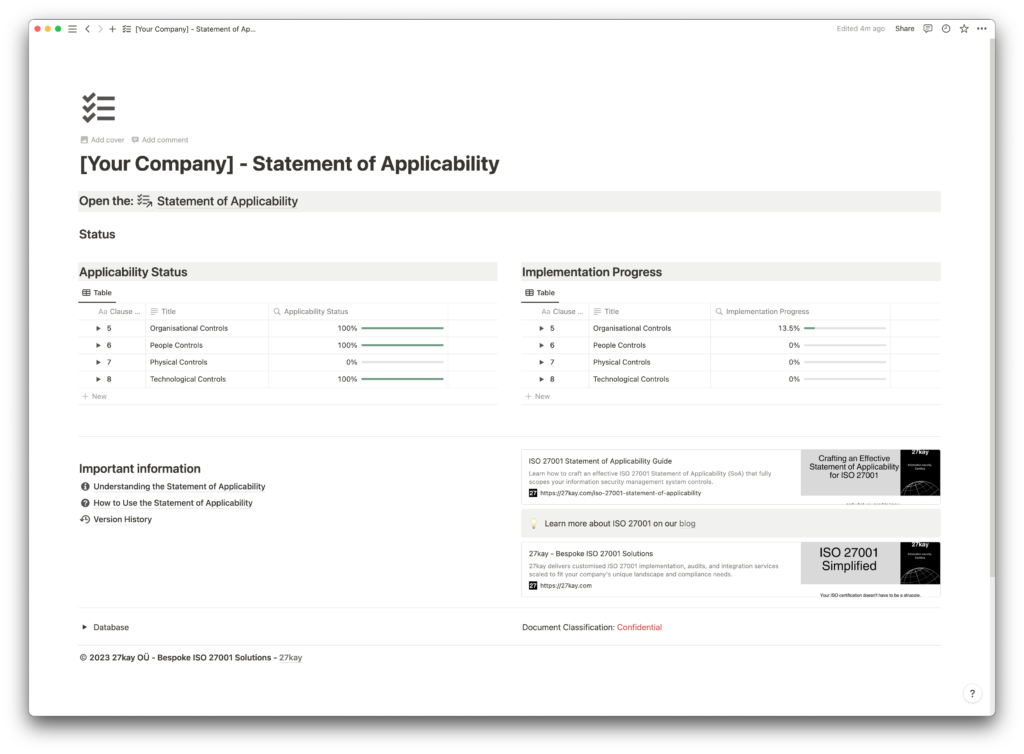 ISO 27001:2022 SoA Notion Template